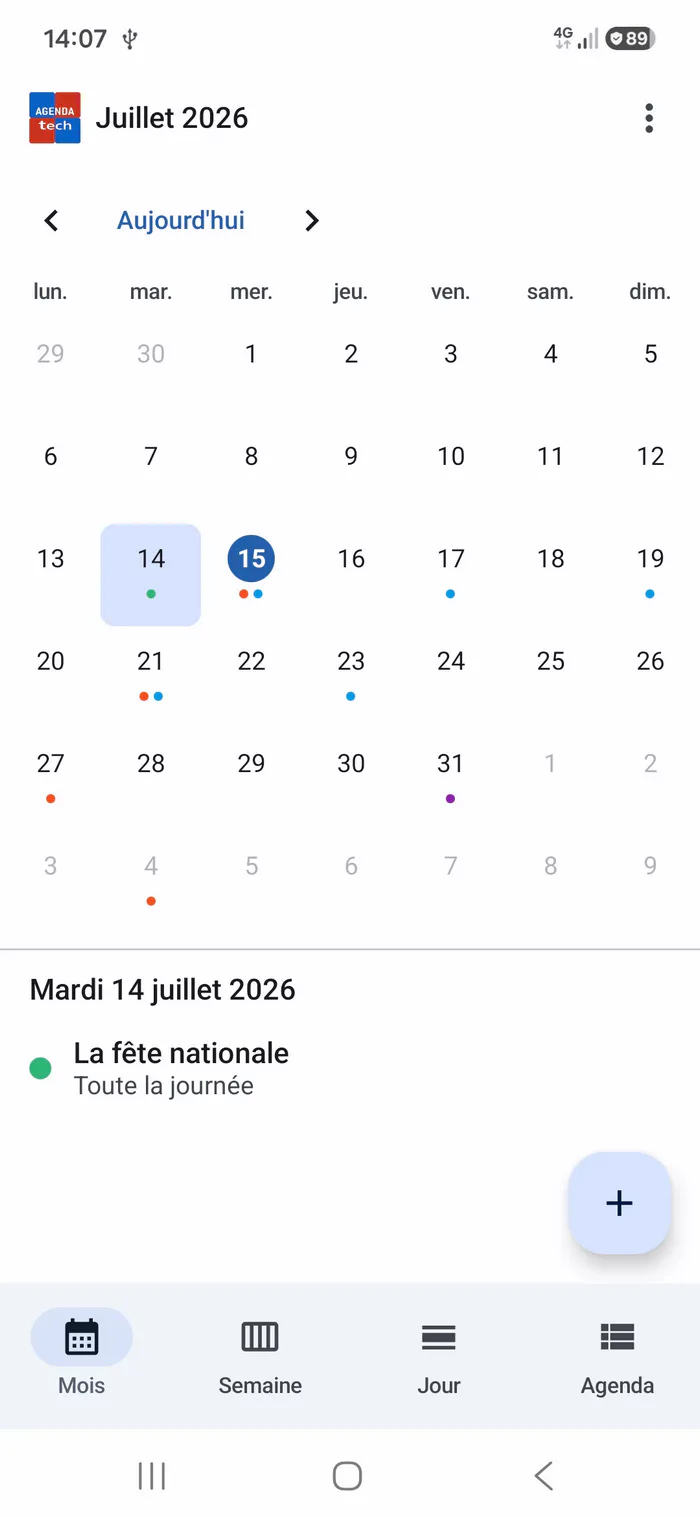 Agenda Tech — vue Mois