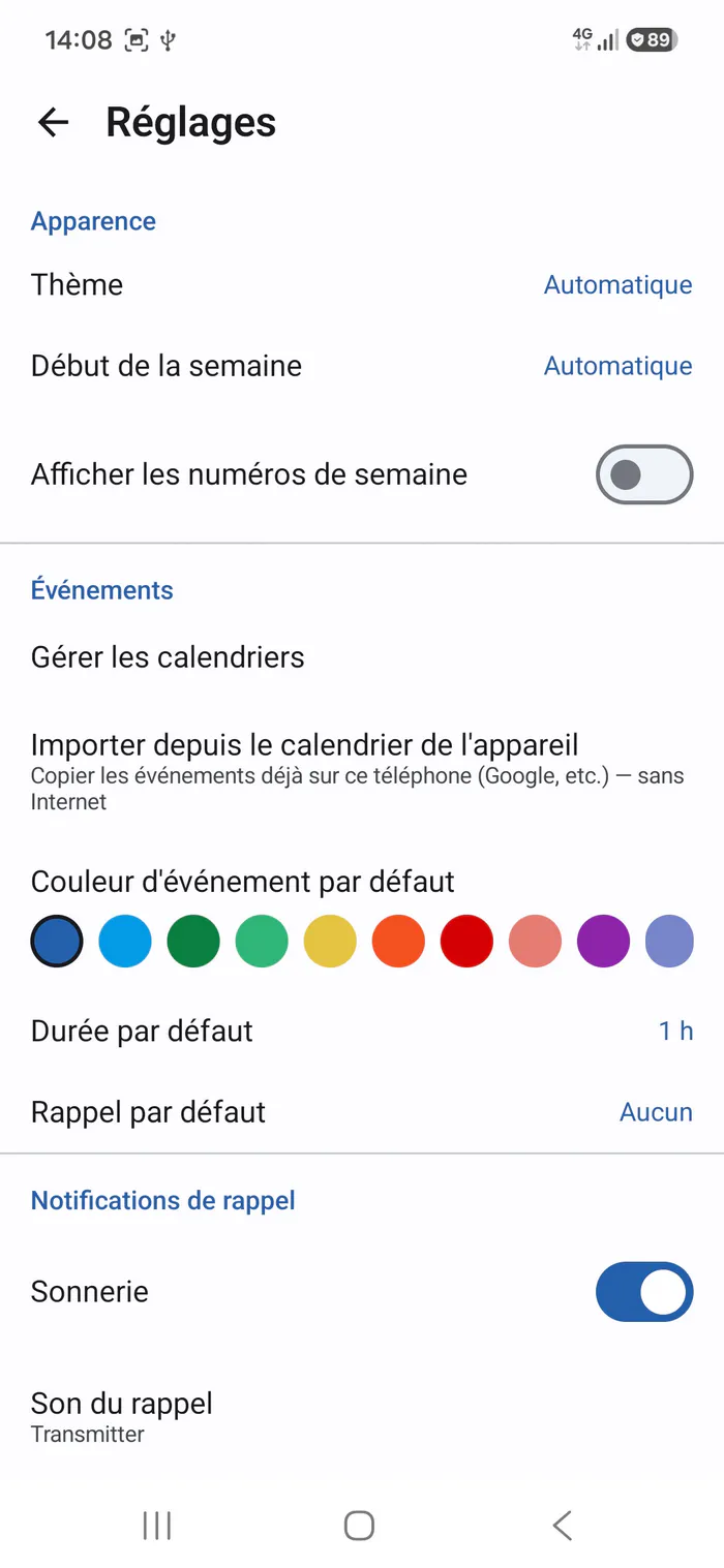 Agenda Tech — réglages
