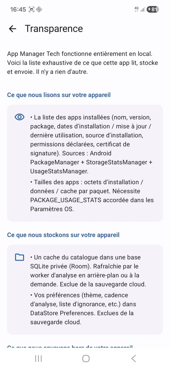App Manager Tech écran transparence